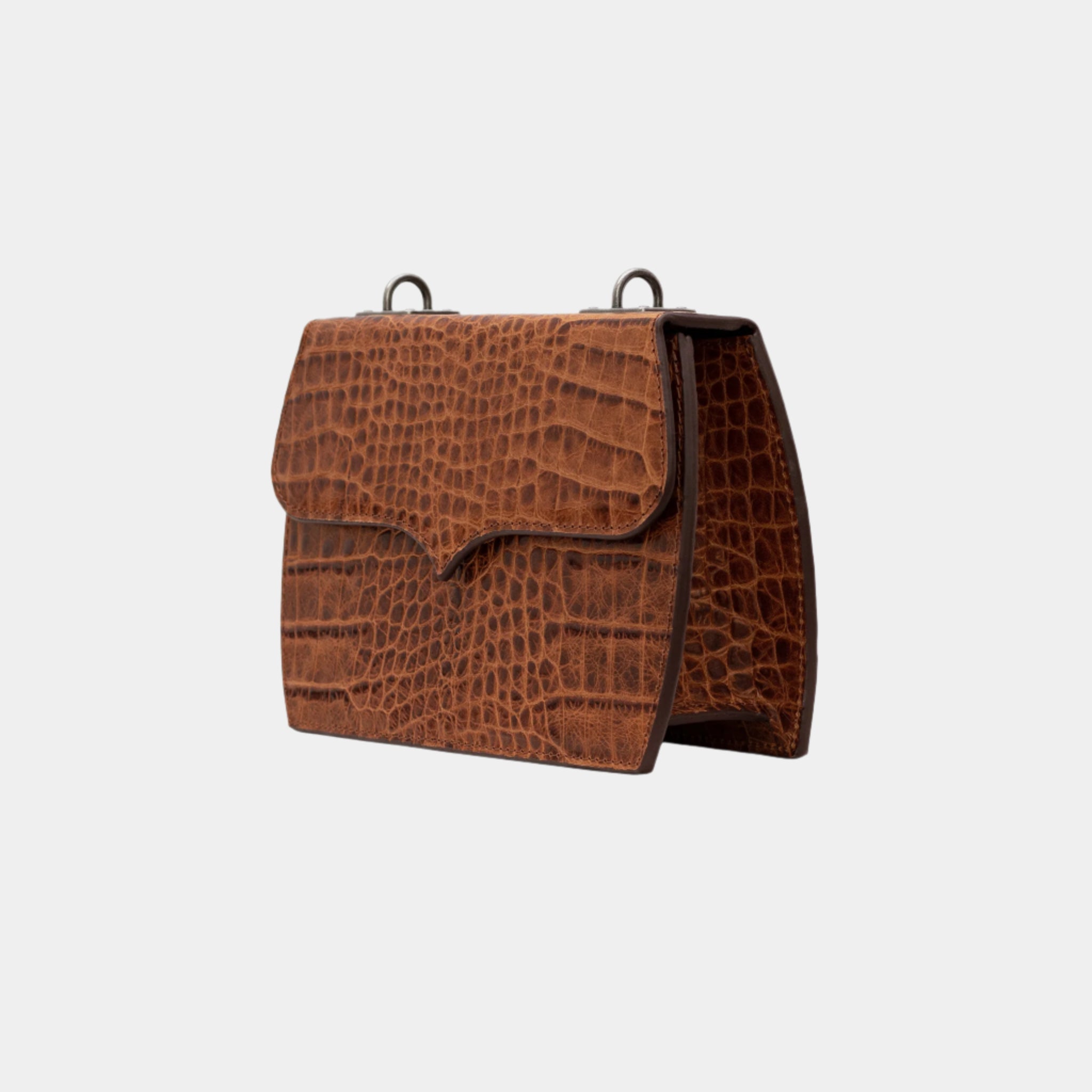 Side angle of Gabriella bag showcasing structured shape and croc-texture finish