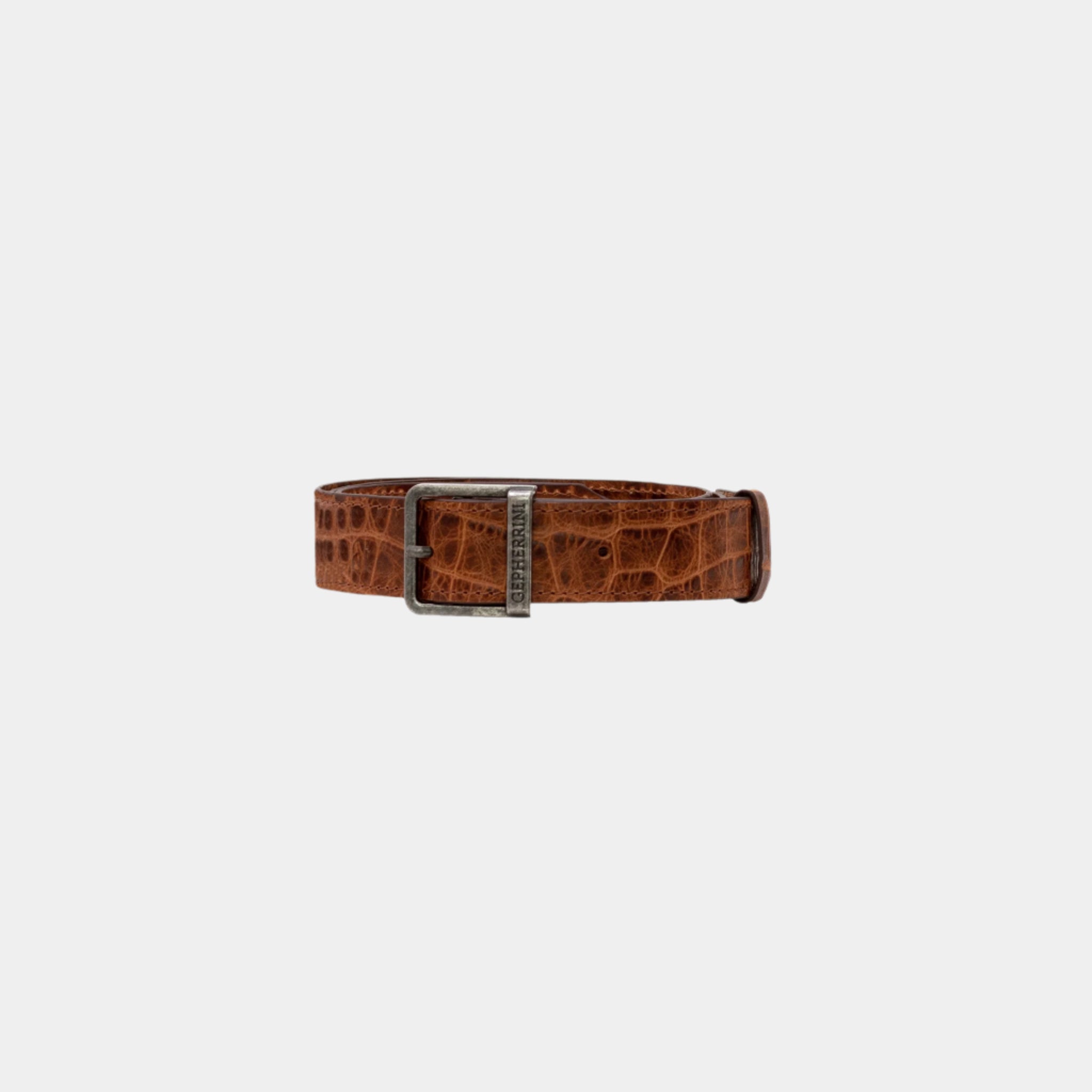 Adjustable shoulder strap in matching cognac crocodile-textured leather