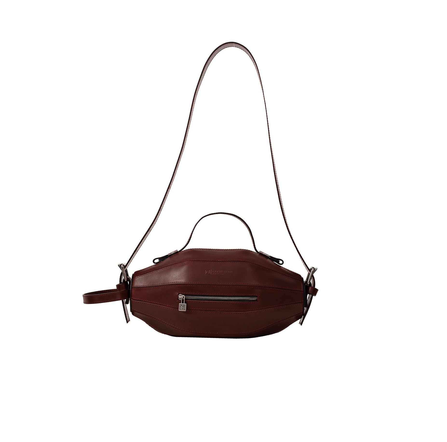 Ellisse Bag shown with long adjustable shoulder strap, showcasing multi-wear functionality.