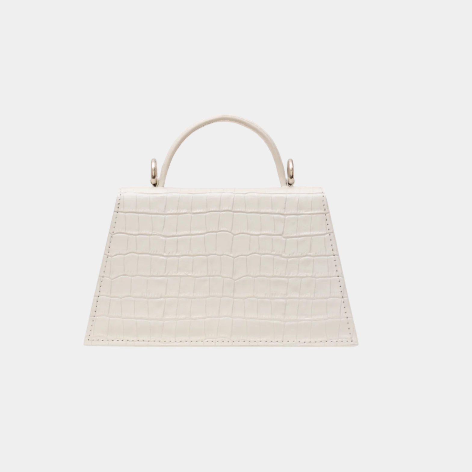 Back view of Evelyn handbag in beige croc-textured leather