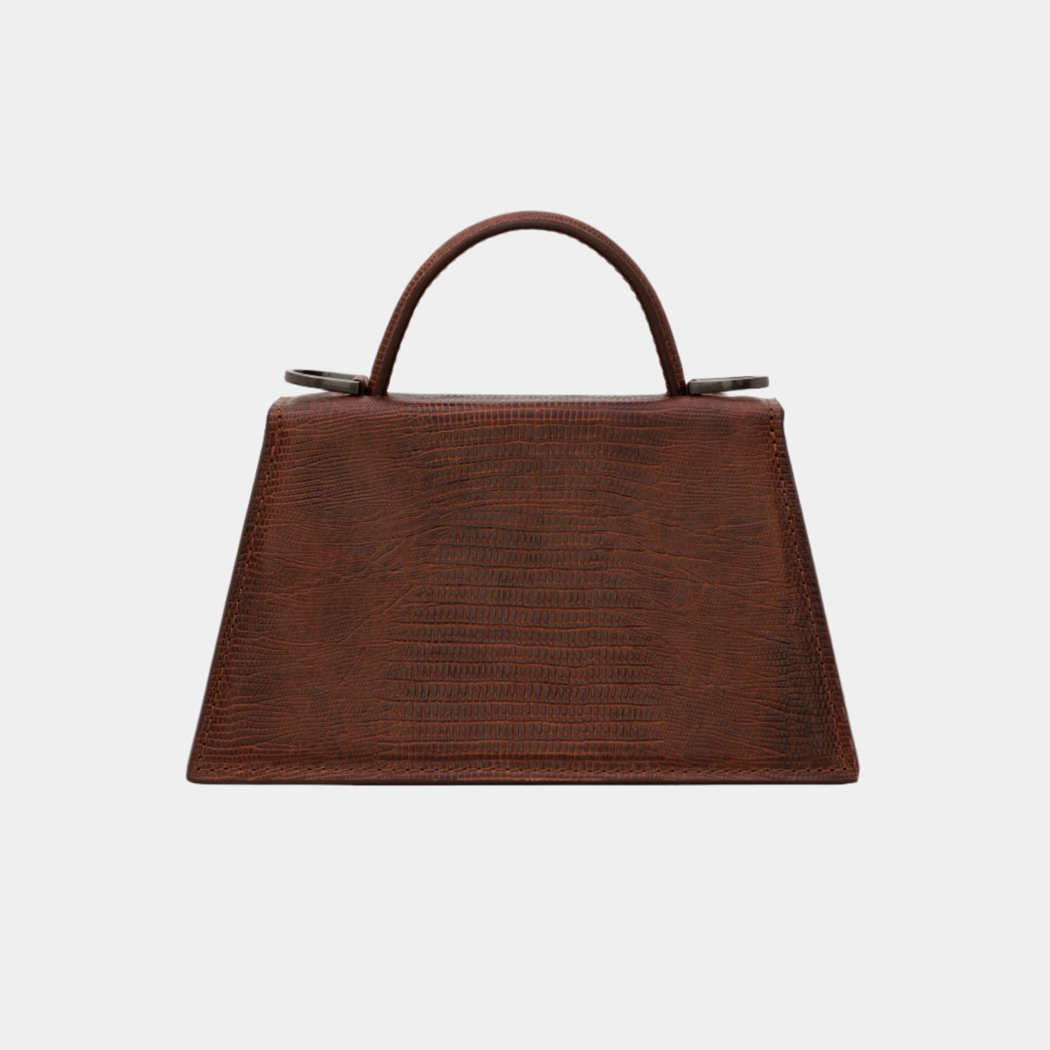 Back view of Evelyn brown structured leather handbag with clean minimalist lines