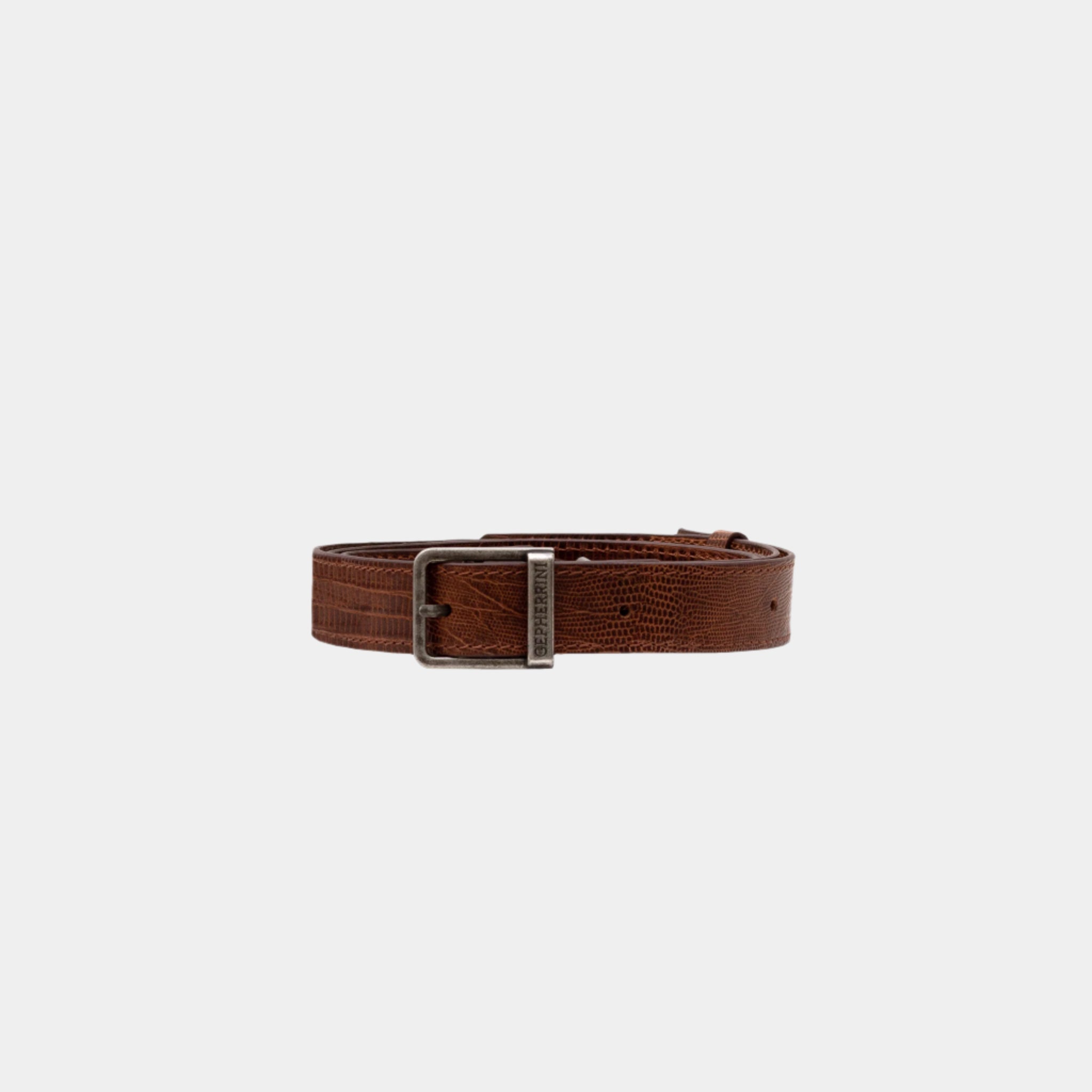 Adjustable brown textured leather strap with silver-tone buckle for Evelyn handbag