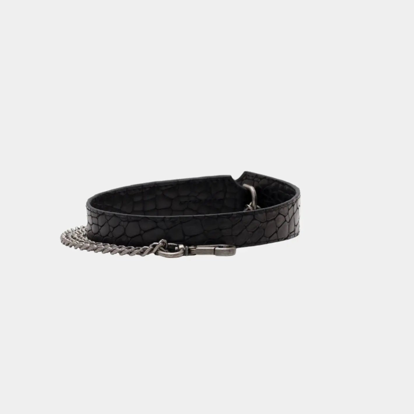 Detachable chain strap with croc-textured black leather detail for Genesis bag