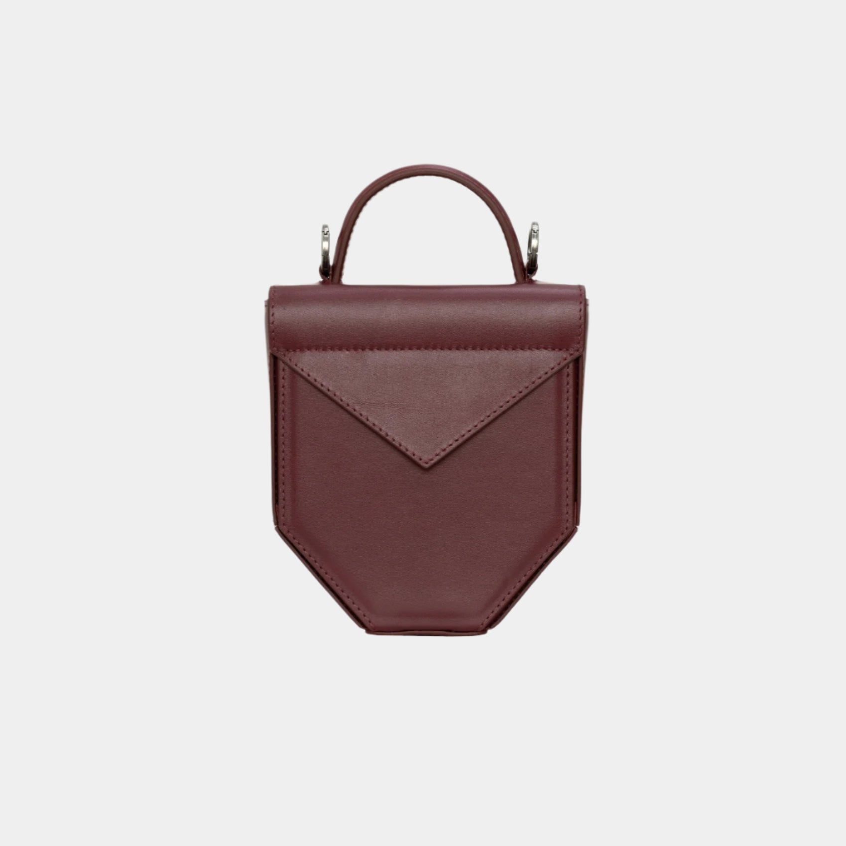 Back view of Isla bag in burgundy with angular panel design