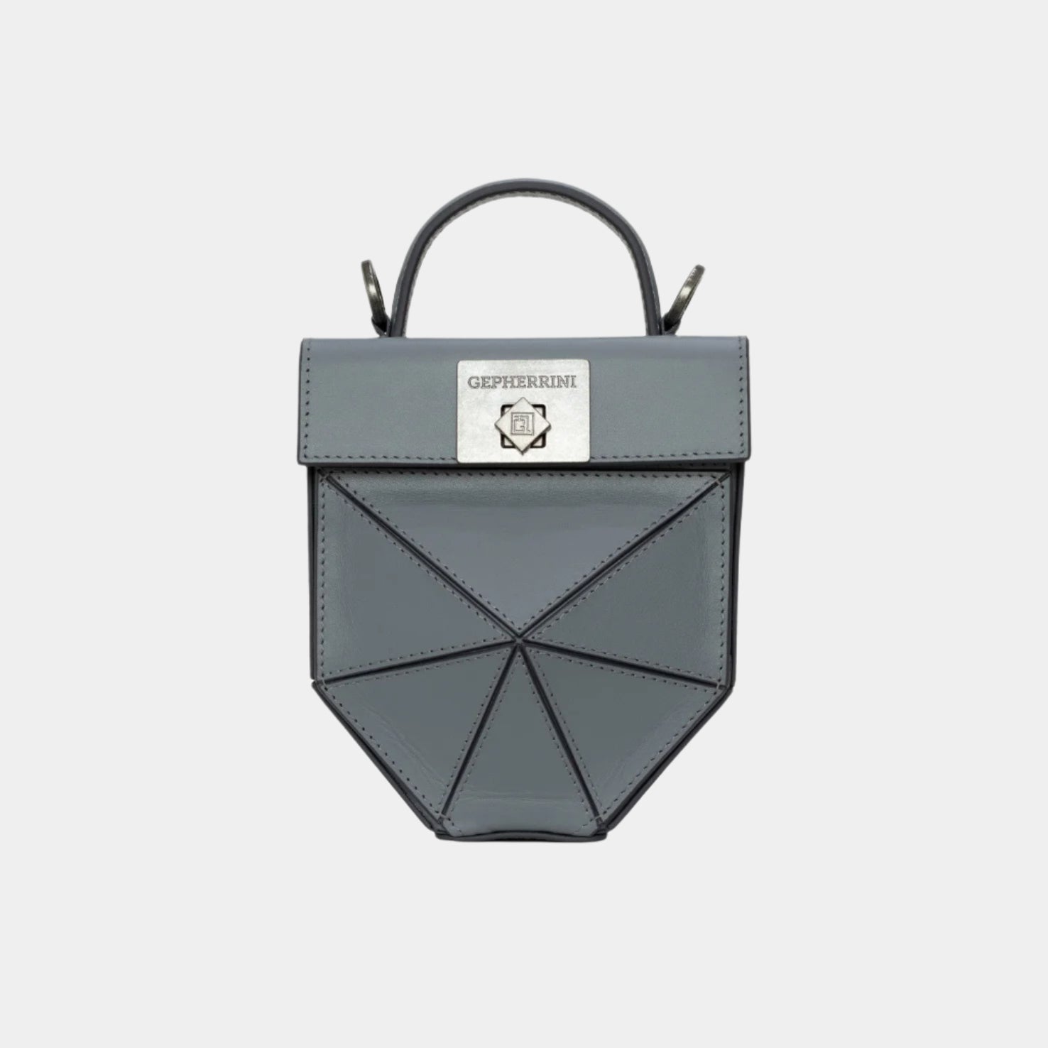 Gepherrini Isla bag in slate grey with geometric fold pattern and silver lock
