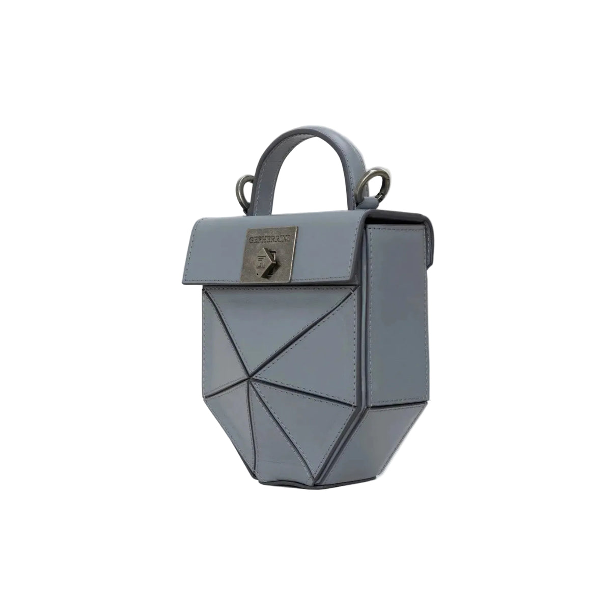 Side angle of Isla bag in slate grey showcasing origami-inspired structure