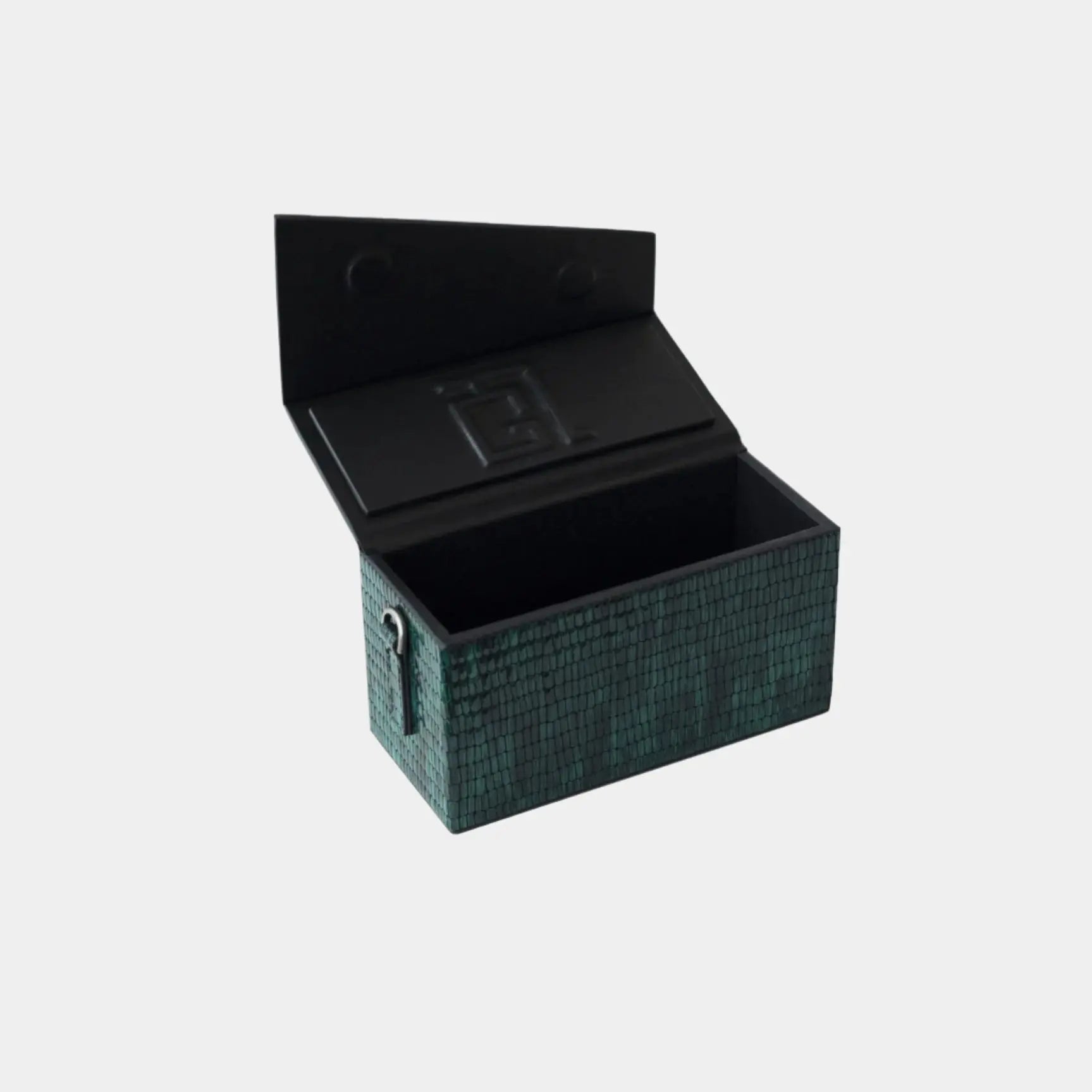 Lucia handbag opened to show spacious black interior and magnetic flap closure
