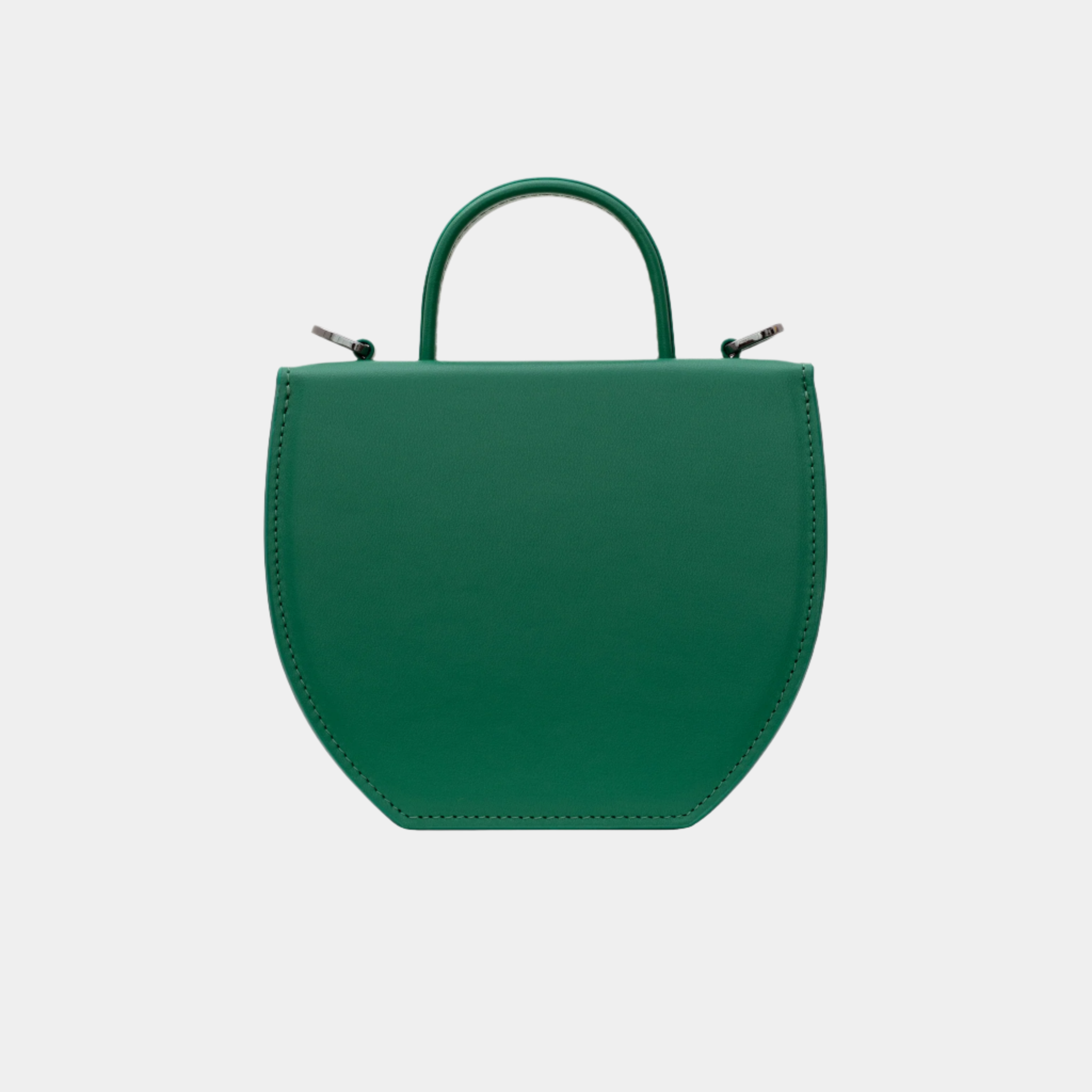 Back view of Malisa handbag in green leather with smooth finish and minimal detailing