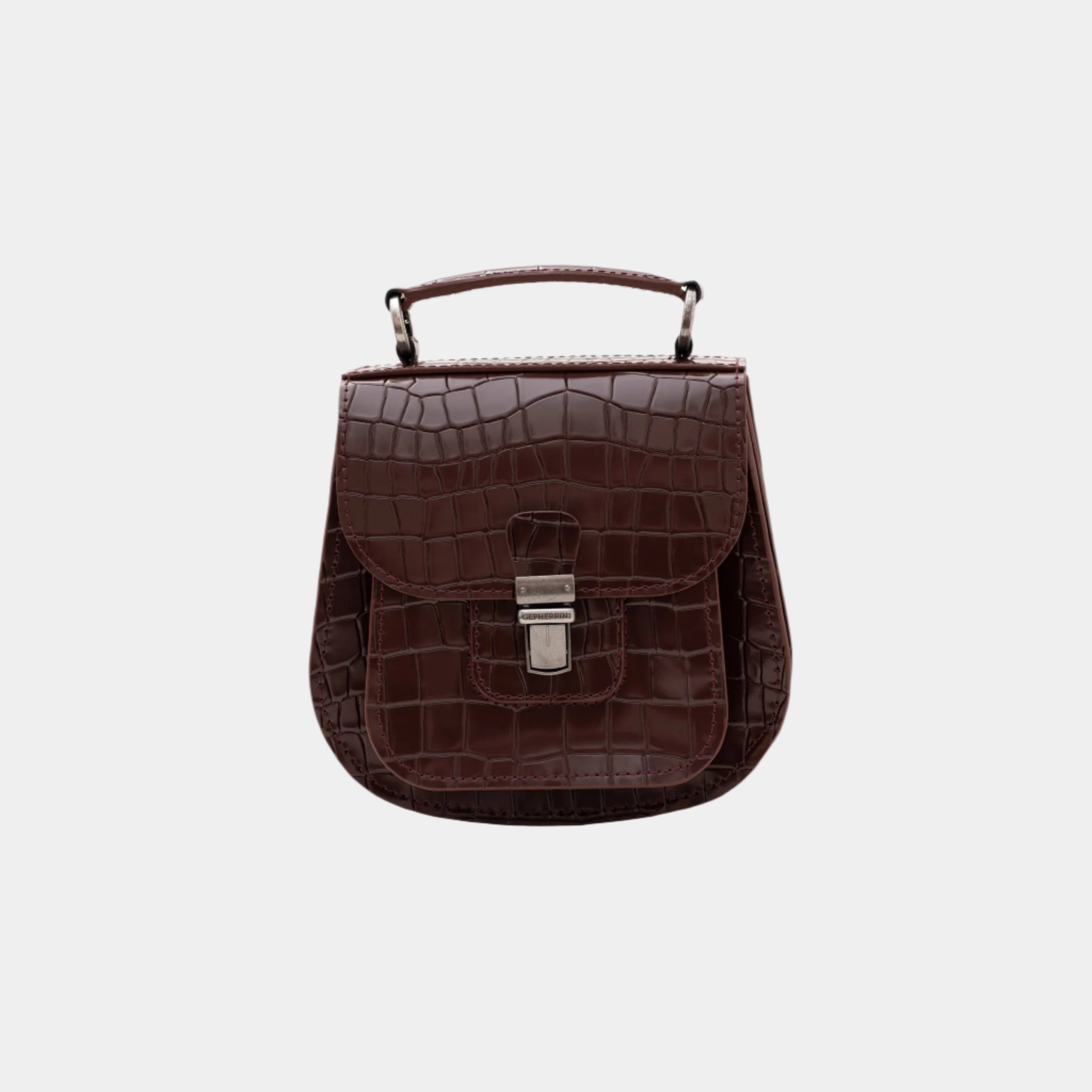 Front view of Gepherrini Marlow bag in espresso embossed leather