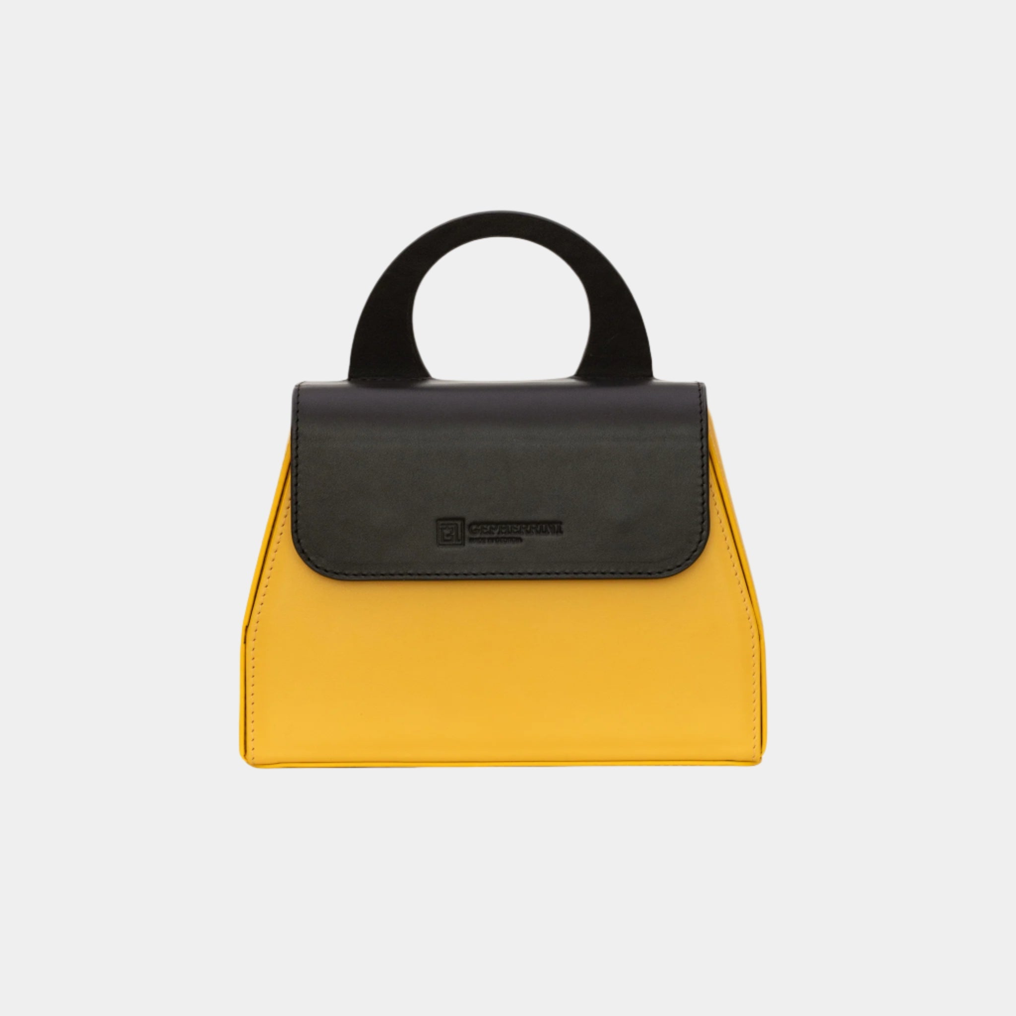 Front view of Twiggy handbag in yellow leather with black flap