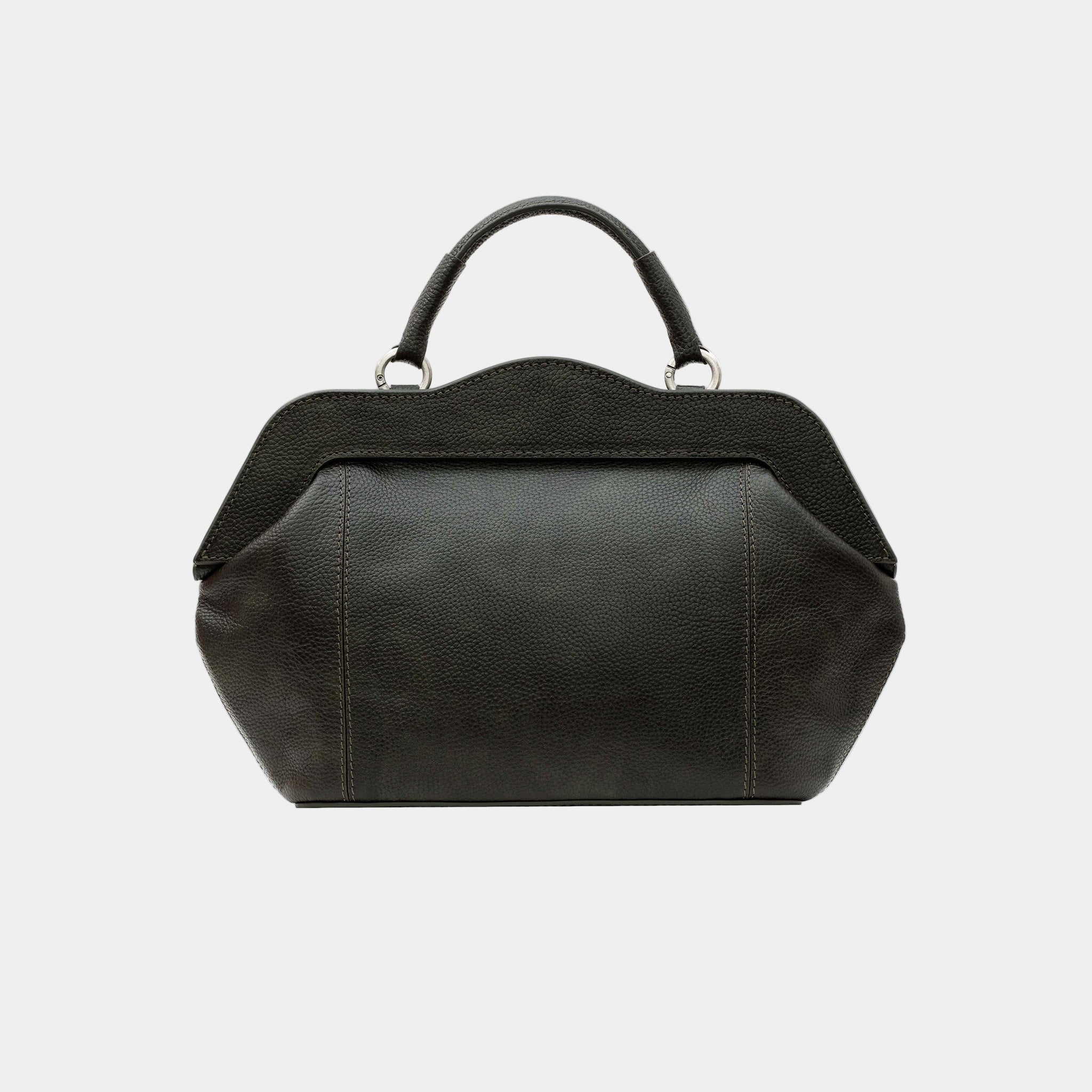 Dolly handbag back view – soft-structured genuine leather with geometric shaping